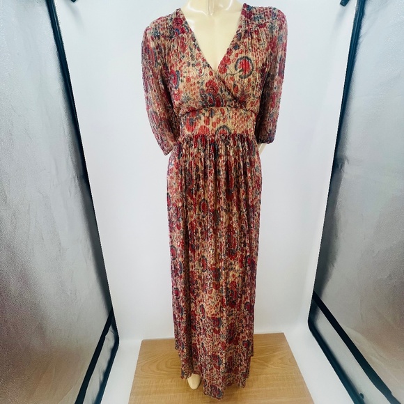 BA&SH Athena Metallic Floral Maxi Lady Dress US 4 Rouge Ethereal Coquette Prom - Picture 2 of 14